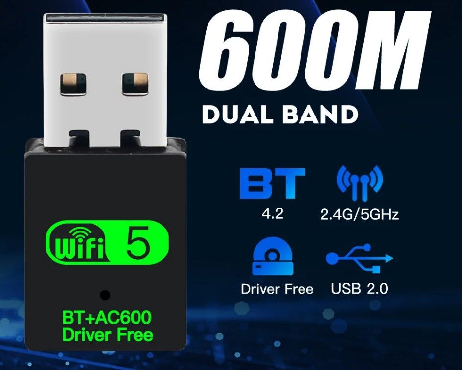 Адаптер 2в1 USB WiFi 5 ,скоростной 600 Мбит/с + Bluetooth, WIN 7/WIN8/WIN 10/11 - фото фото фото 0