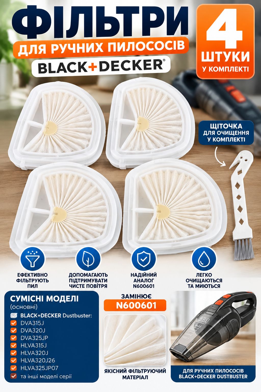 змінні складчасті фільтри для ручних акумуляторних пилососів BLACK+DECKER Dustbuster. - фото фото фото 0