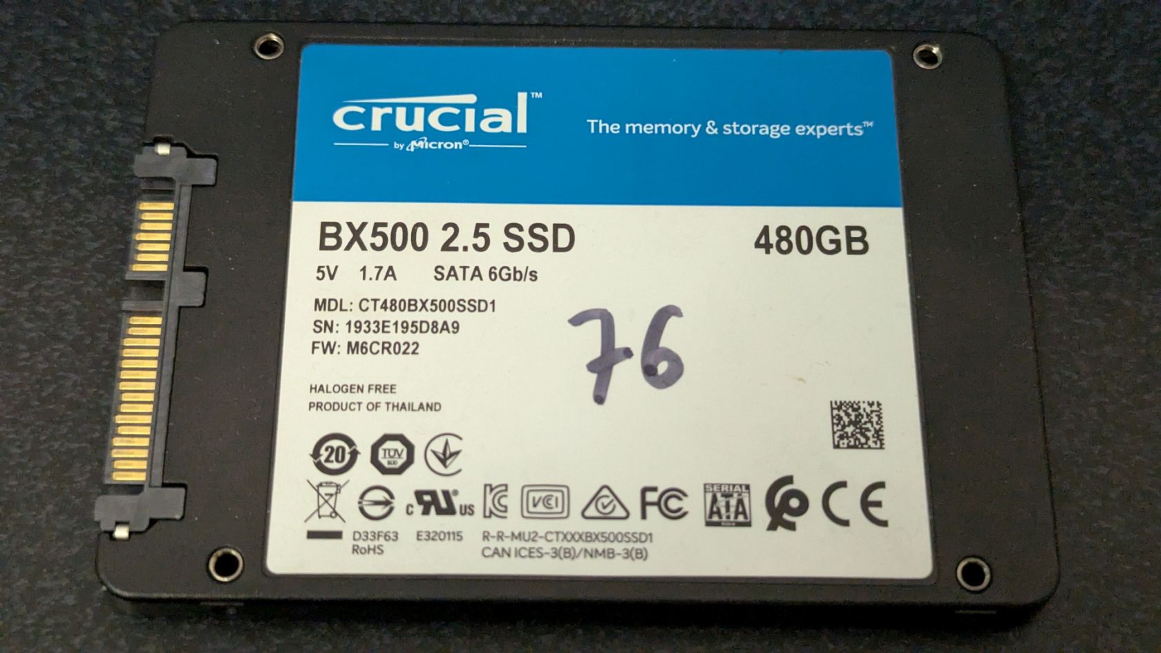 SSD CRUCIAL 2.5 SATA 480GB. 76%. - фото фото фото 1