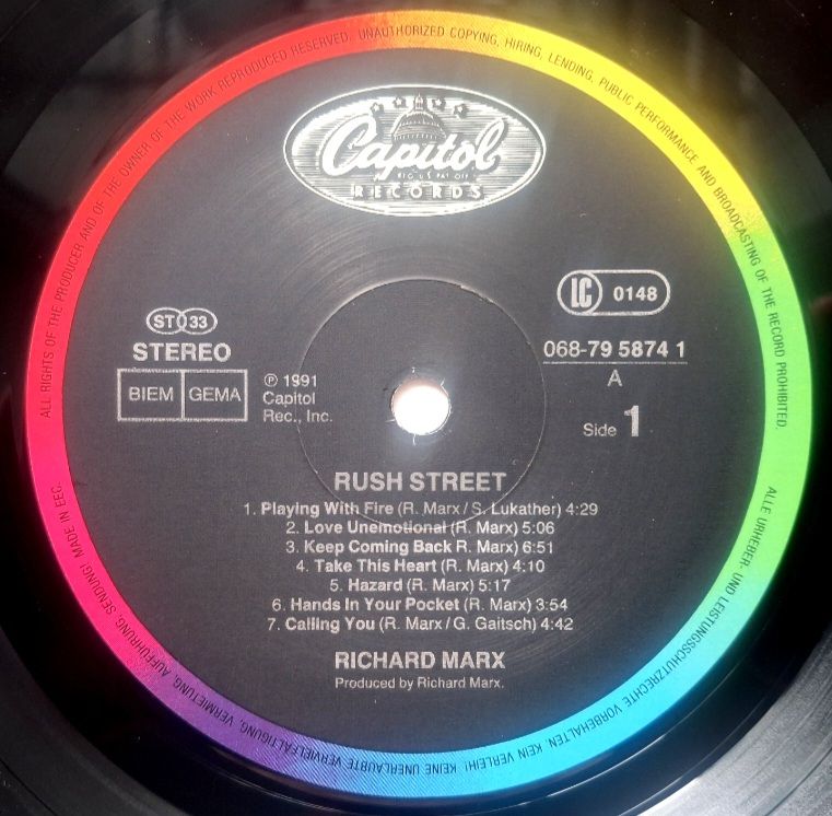 Richard Marx - Rush Street - 1991.  (LP). 12. Vinyl. Пластинка. EEC. - фото фото фото 4