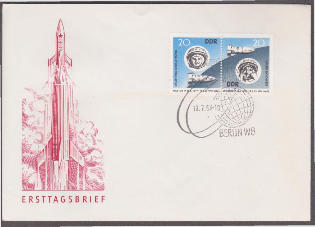 ГДР 1963 КОСМОС СОВЕТСКИЕ КОСМОНАВТЫ БЫКОВСКИЙ ТЕРЕШКОВА КОСМИЧЕСКИЙ КОРАБЛЬ ПОЛЁТ КПД Mi.970-971 - фото фото фото 0