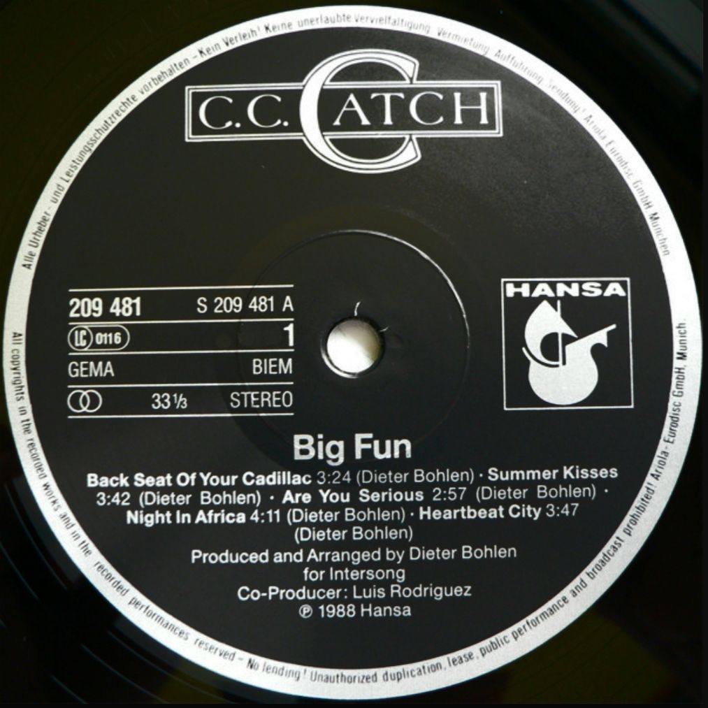 C. C. Catch - Big Fun - 1988.  (LP). 12. Vinyl. Пластинка. Germany - фото фото фото 2