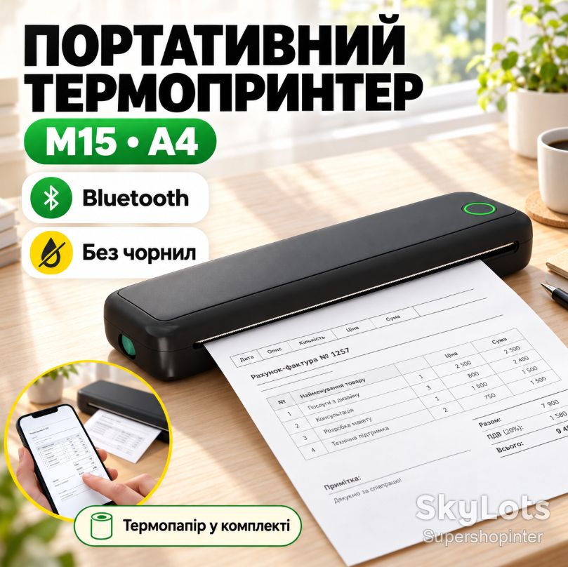 Принтер  (A-43)  (+рулон термо бумаги А4, АРР, Bluetooth, аккумулятор) - фото фото фото 0