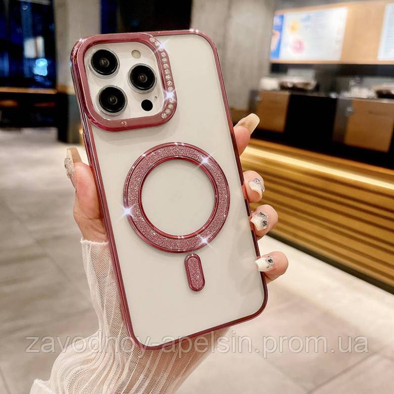 Iphone 15 Чехол магнит Стразы Diamond (розовый) - фото фото фото 0
