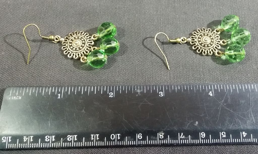 Серьги с зелёными камешками в этрусском стиле винтажные бронзового цвета бижутерия Вживане - фото фото фото 4