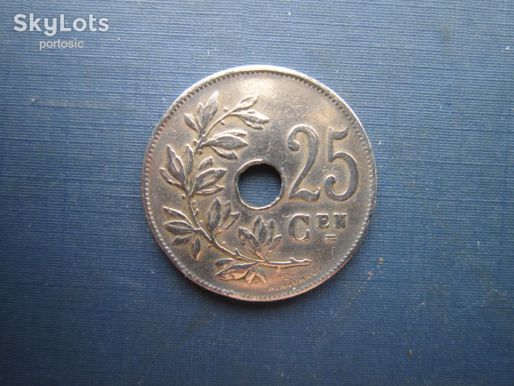 Монета 25 сантимов Бельгия 1927 бельгийский тип - фото фото фото 0