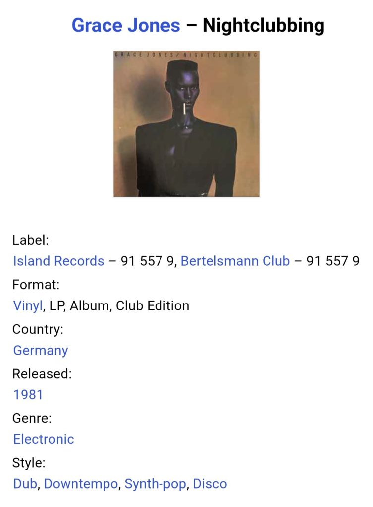 Grace Jones - Nightclubbing - 1981.  (LP). 12. Vinyl. Пластинка. Germany. Club Edition. - фото фото фото 4