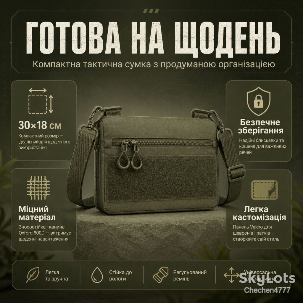Тактична сумка месенджер хакі, сумка для шевронів та патчів - фото фото фото 0