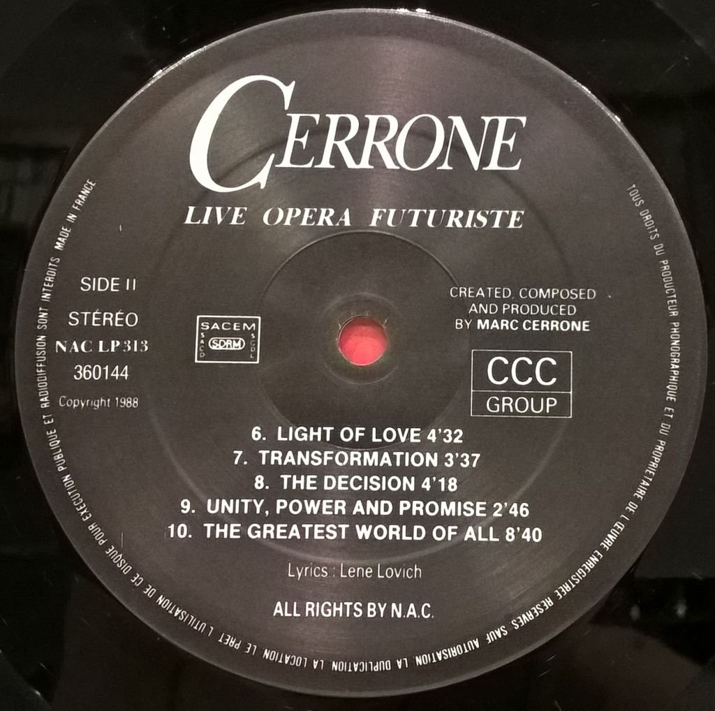 Cerrone - Live Opera Futuriste - 1988.   (LP). 12. Vinyl. Пластинка. France - фото фото фото 3