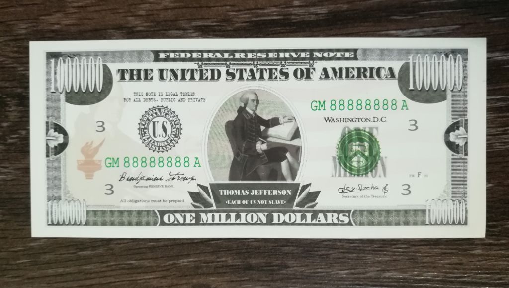 1000000 1 млн мільйон доларів Джеферсон №88888888 США - фото фото фото 0