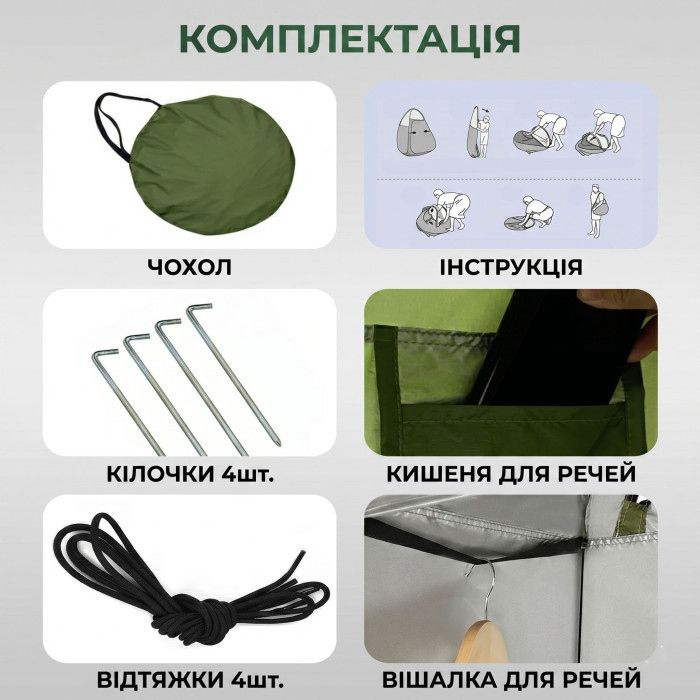 Туристичний намет душ-туалет 120х120х190см автоматичний тент-роздягальня для літнього кемпінгу походу рибалки - фото фото фото 6