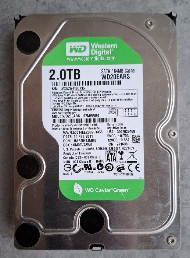 HDD WD 20EARS 2000 Gb 3.5 SATA-II   (5400 об.хв./64 мб.буфер)   (№08) - фото фото фото 1