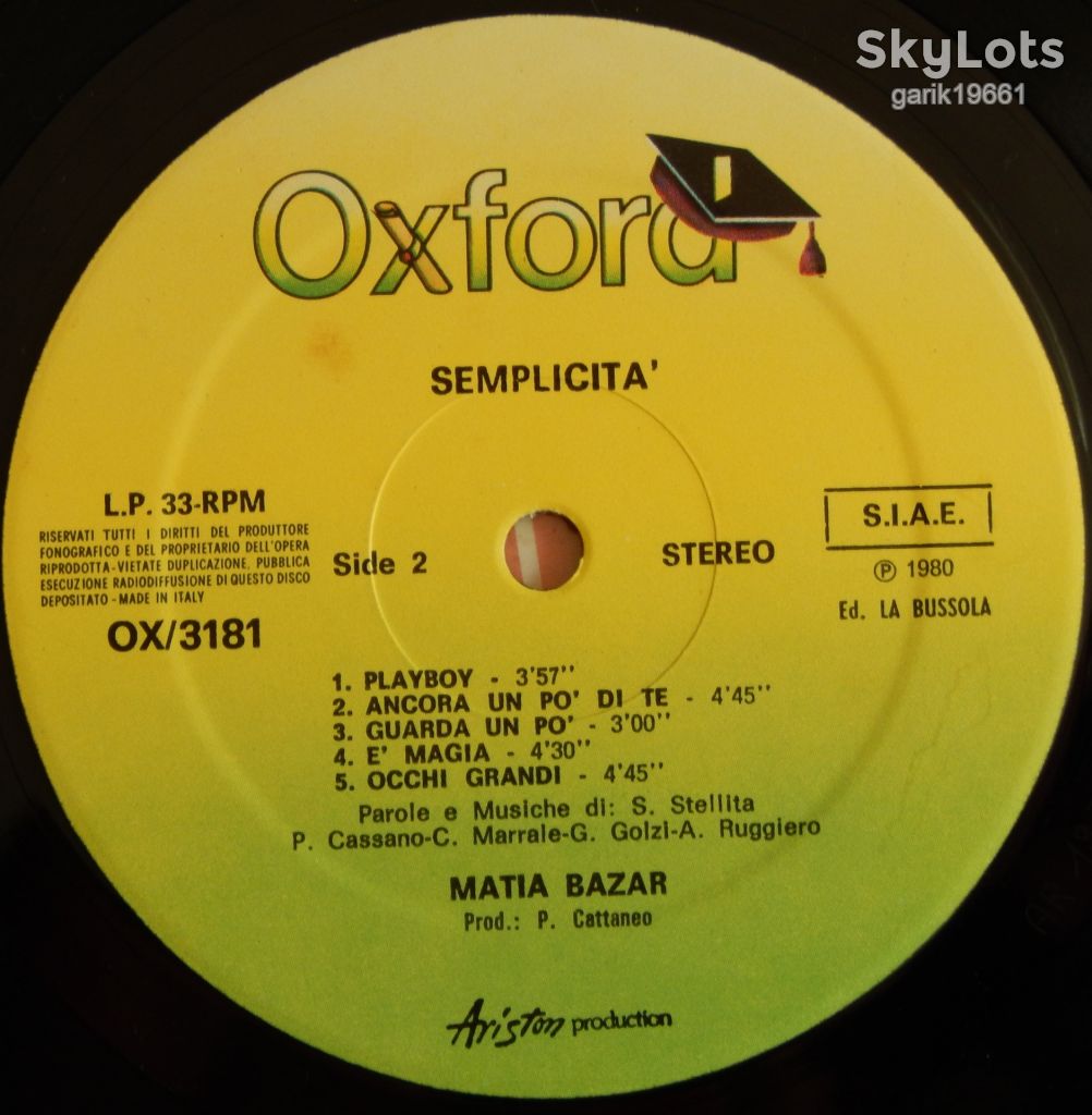 Matia Bazar – Semplicita   (Oxford – OX/3181, Italy) VG+/EX+ - фото фото фото 3