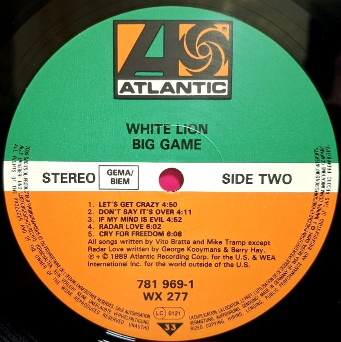 White Lion - Big Game - 1989.  (LP). 12. Vinyl. Пластинка. Europe. - фото фото фото 5