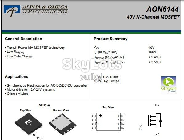 Mosfet, N-Channel aon6144  40v 100a - фото фото фото 1
