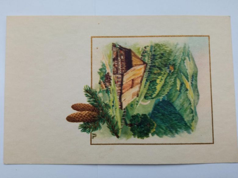 Открытка Германия, ГДР. 1950-е, ЖИВОПИСЬ. ЛАНДШАФТ, ШИШКИ, чистая. - фото фото фото 2