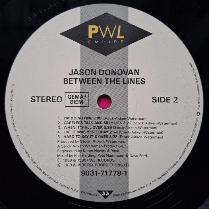 Jason Donovan - Between The Lines - 1990.  (LP). 12. Vinyl. Пластинка. Germany. - фото фото фото 5