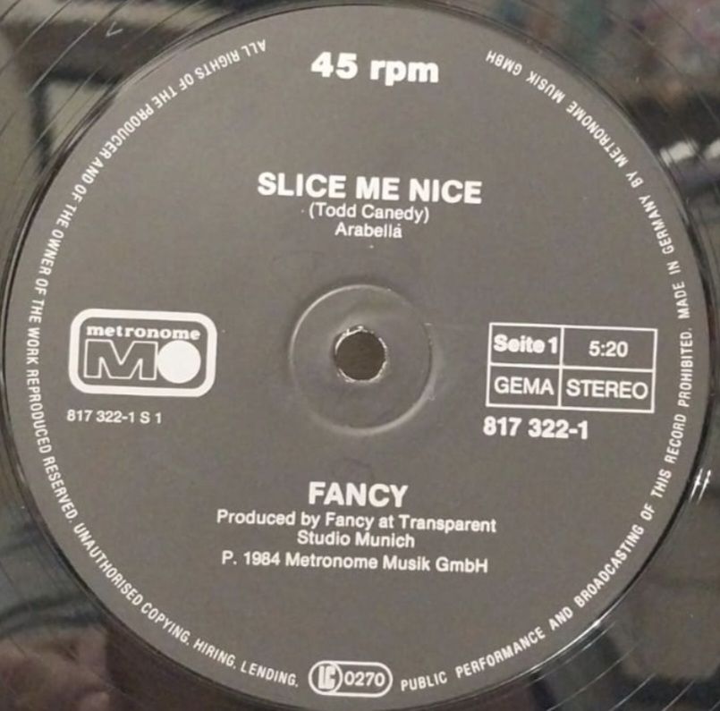 Fancy - Slice Me Nice - 1984.  (EP). 12. Vinyl. Пластинка. Germany. - фото фото фото 2