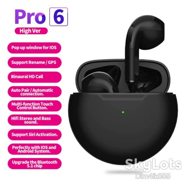 Беспроводные наушники Air Pro 6 сенсорные с кейсом Bluetooth V5.0 White / Black - фото фото фото 14