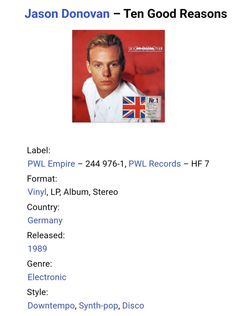 Jason Donovan - Ten Good Reasons - 1989.  (LP). 12. Vinyl. Пластинка. Germany. - фото фото фото 6