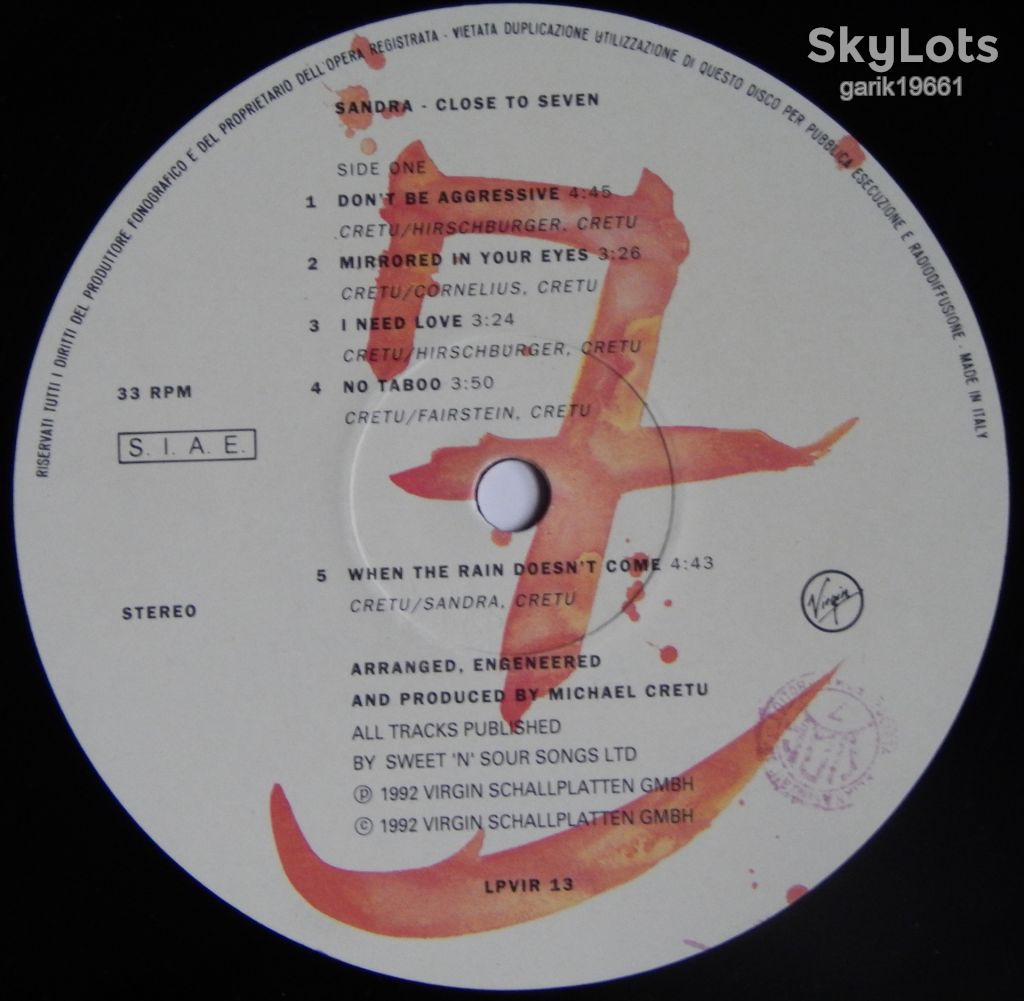Sandra – Close To Seven  (Virgin – LPVIR 13, Italy) inner sleeve EX/NM- - фото фото фото 3