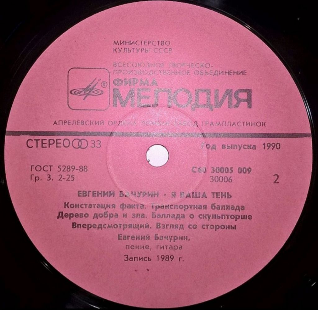 Евгений Бачурин - Ваша Тень - 1990.  (LP). 12. Vinyl. Пластинка. Mint - фото фото фото 3