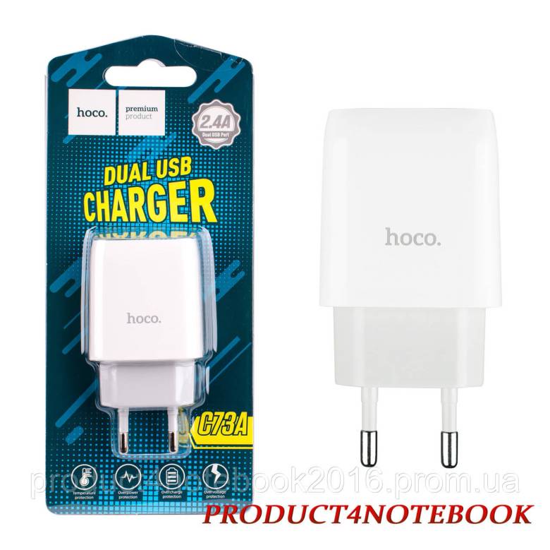 Зарядное устройство HOCO C73A Glorious, 2USB, 12W, White (6931474712912) - фото фото фото 0