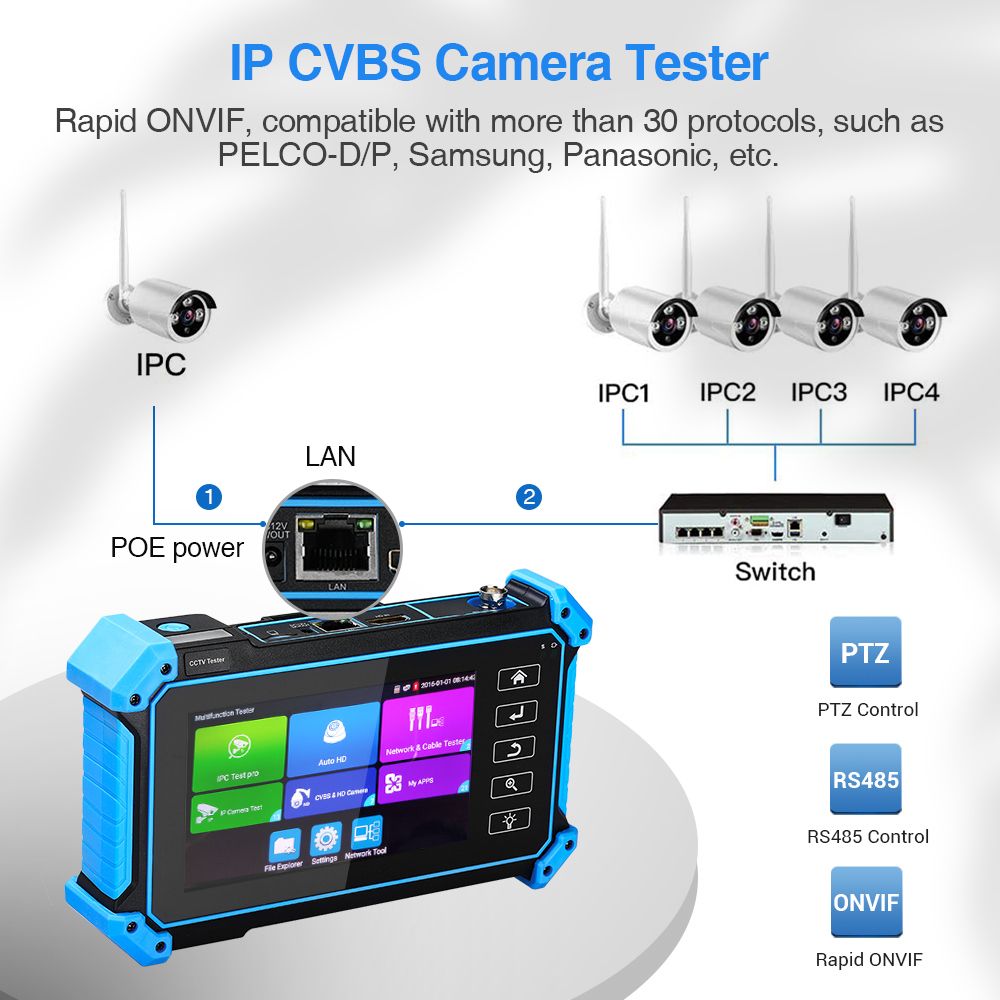 Тестер видеонаблюдения 5-дюймовый 5в1 HD IP AHD CVBS CVI TVI 8MP  Wi-Fi - фото фото фото 1