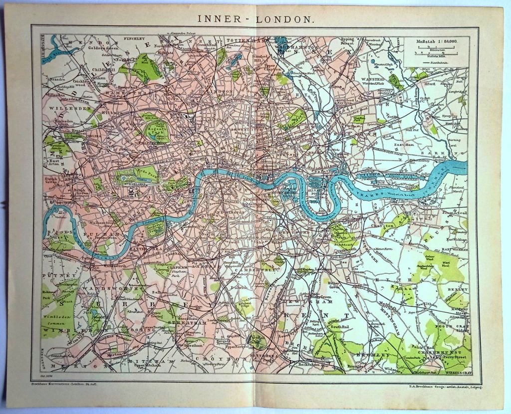 Мапа Карта Внутрішній Лондон Inner-London 1898 Оригінал Німеччина Fv8.8 - фото фото фото 0