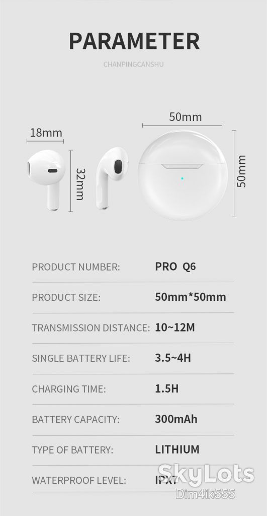 Беспроводные наушники Air Pro 6 сенсорные с кейсом Bluetooth V5.0 White / Black - фото фото фото 12