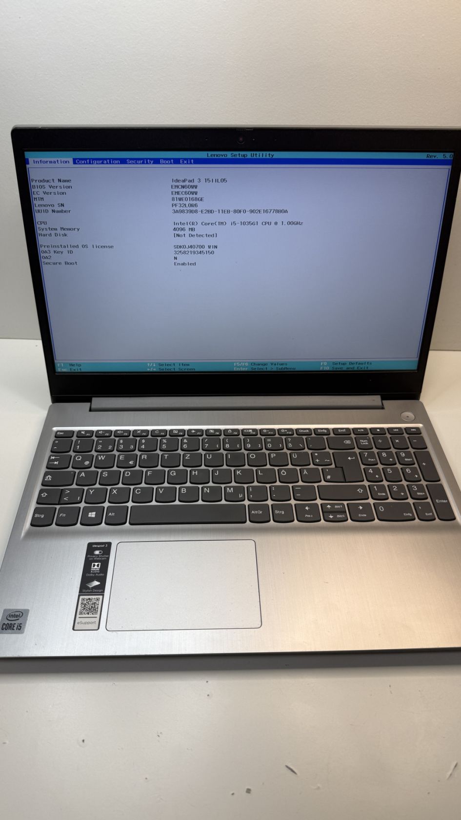 Ноутбук Lenovo 81WE Intel Core i5-1035G DDR4-4GB ID 00395 - фото фото фото 0