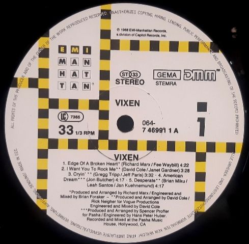 Vixen - Vixen - 1988.  (LP). 12. Vinyl. Пластинка. EEC. - фото фото фото 4