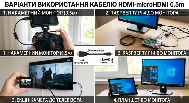 Кабель HDMI-microHDMI 0.5m HDTV M/M - фото фото фото 1
