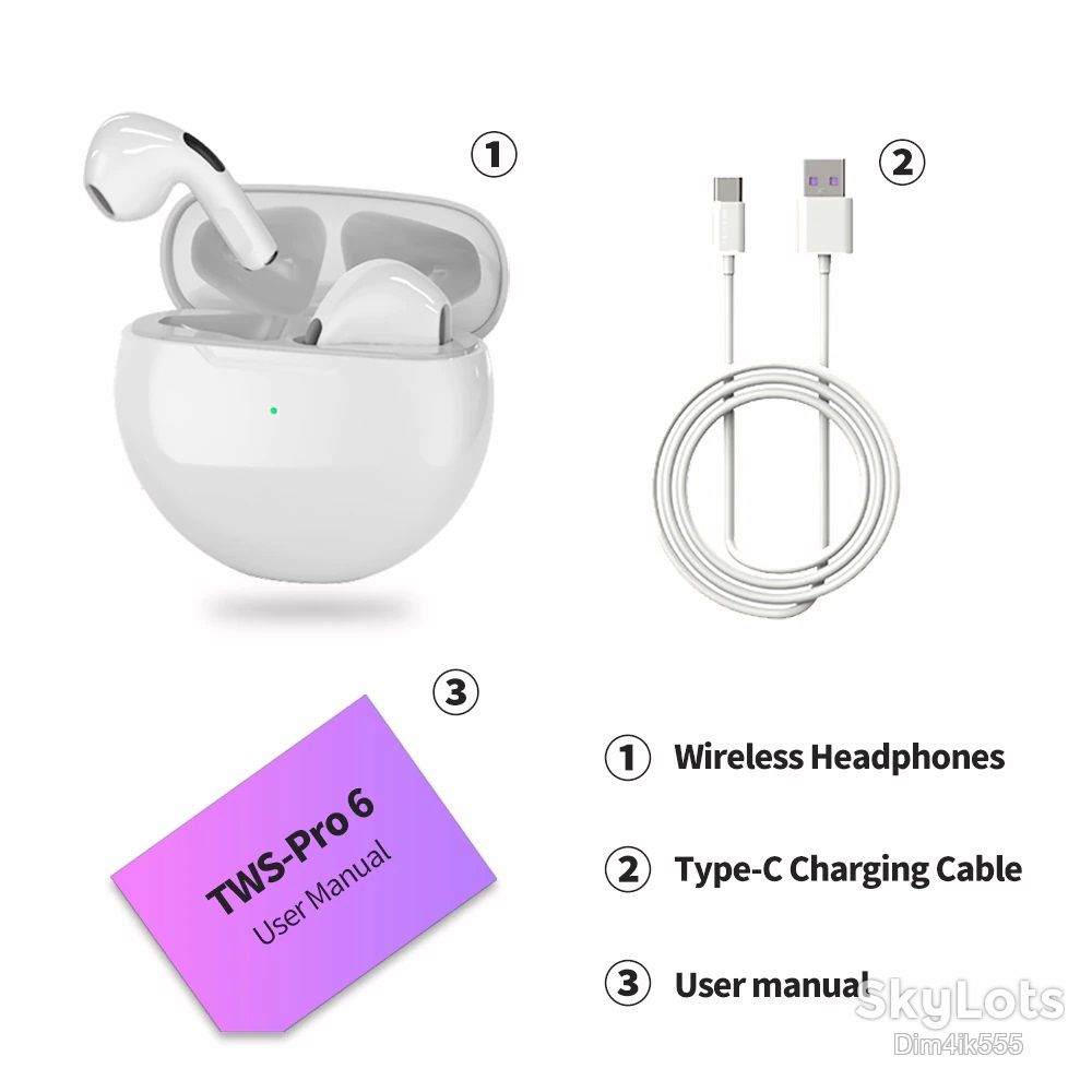 Беспроводные наушники Air Pro 6 сенсорные с кейсом Bluetooth V5.0 White / Black - фото фото фото 13