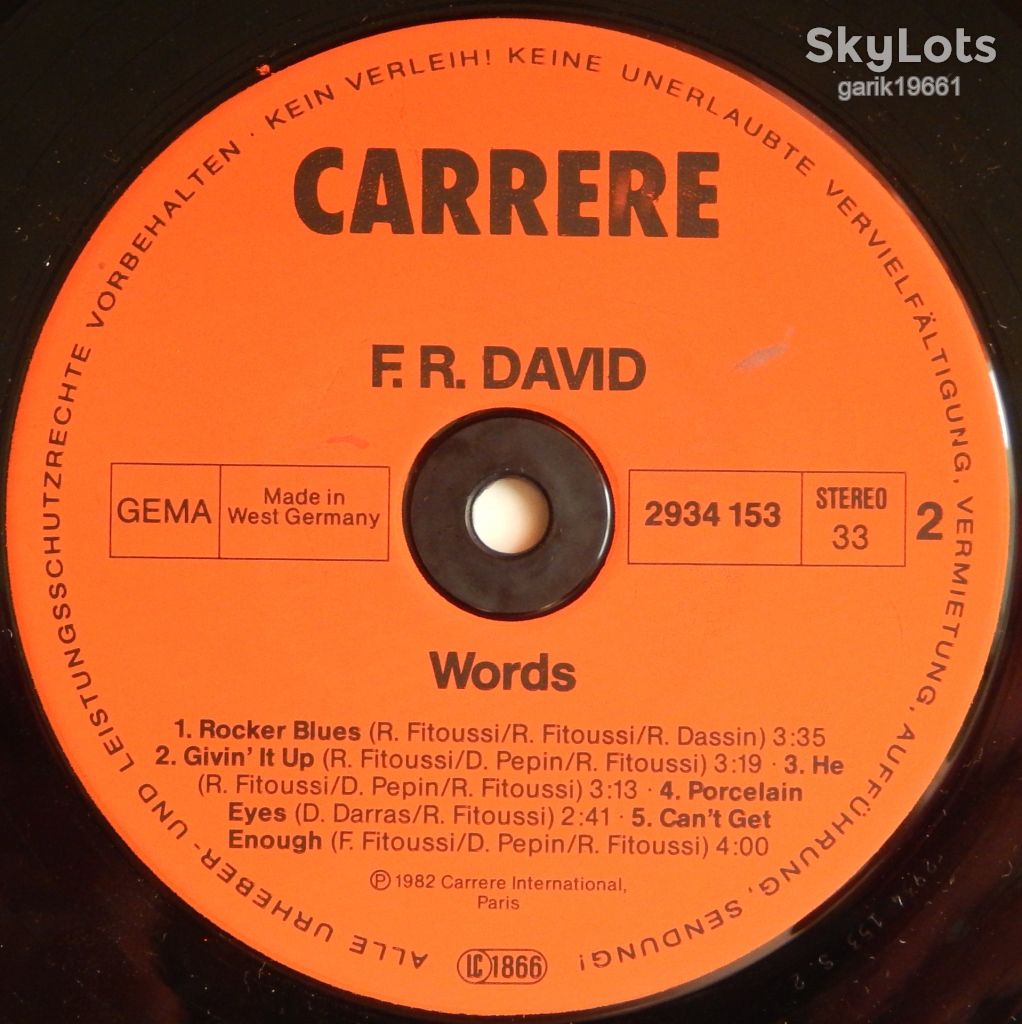 F-R David – Words  (Carrere – 2934 153, Germany) EX+/NM- - фото фото фото 3