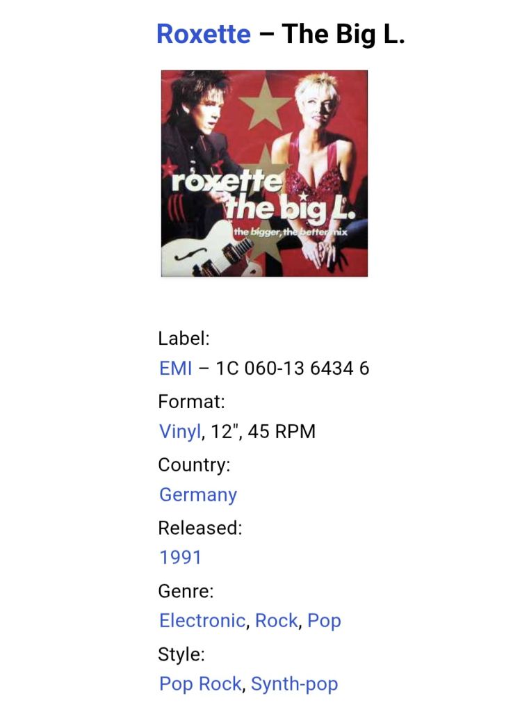 Roxette - The Big L. - 1991.  (EP). 12. Vinyl. Пластинка. Germany. - фото фото фото 4