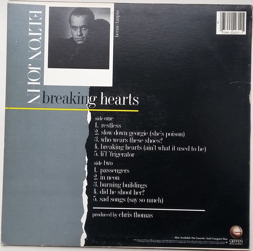 ELTON JOHN Breaking Hearts LP VG++/EX - фото фото фото 1