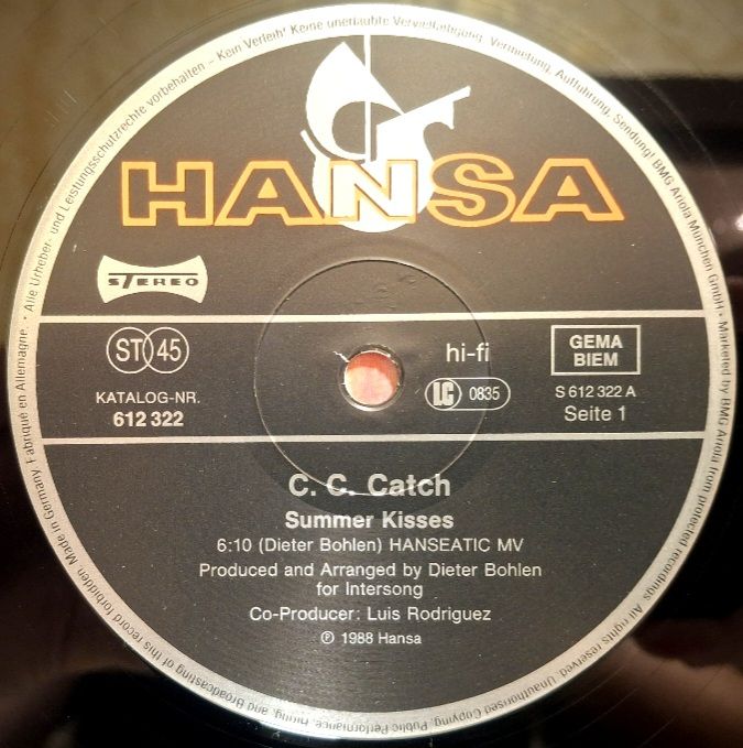 C.C. Catch - Summer Kisses - 1988.  (EP). 12. Vinyl. Пластинка. Germany. - фото фото фото 2