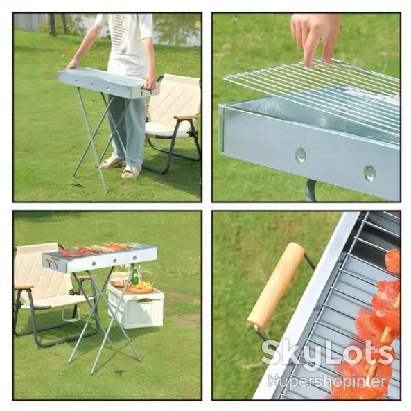 Раскладной мангал переносной 70х70х30см, BARBECUE TRAY 770T, Серебристый - фото фото фото 3