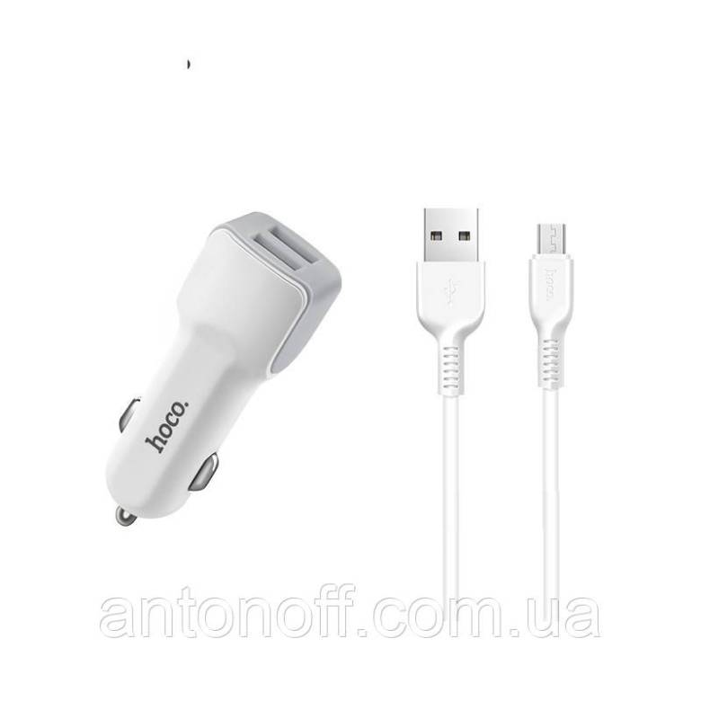 Автомобільний зарядний пристрій Hoco Z23 12W (2USB) з кабелем microUSB Білий - фото фото фото 2