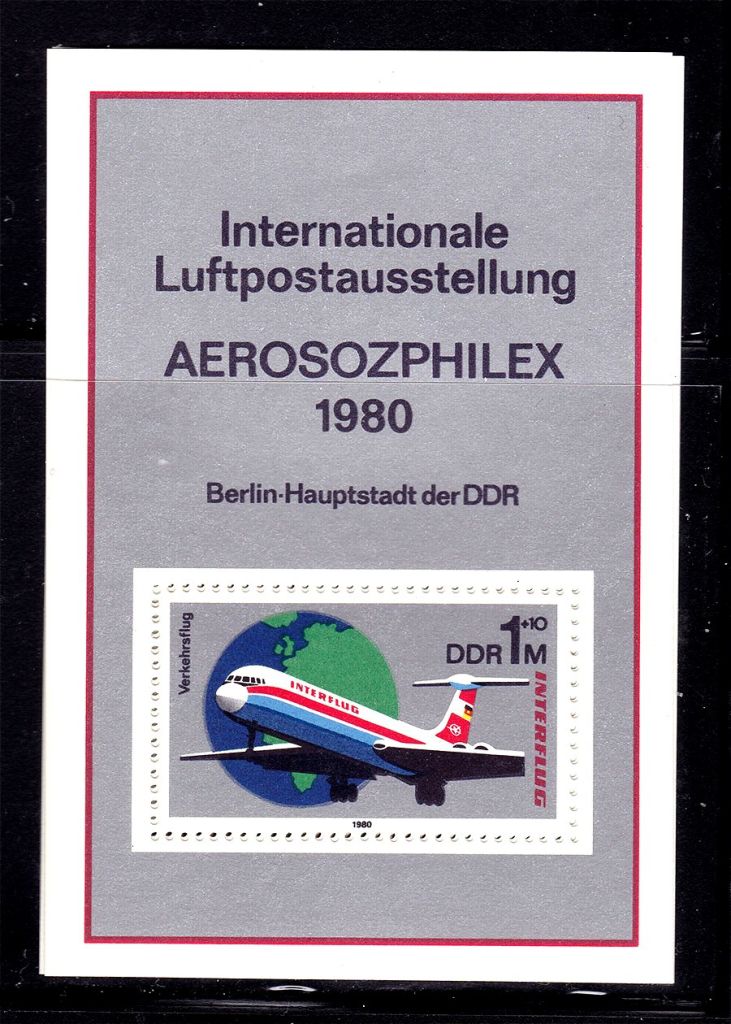 Германия  ГДР / DDR  1980 г  MNH - блок - выставка - самолёт - фото фото фото 0