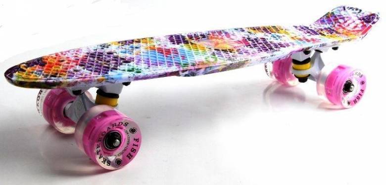 Penny Board "Fish" Graffity. Светящиеся колеса. (PFO011) - фото фото фото 1