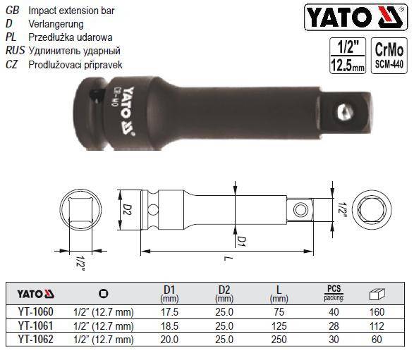 Удлинитель YATO удлинитель ударный 1/2 l75 YT-1060 - фото фото фото 0