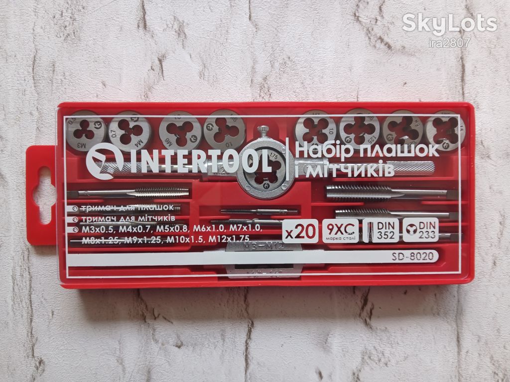 Набір плашок M3-M12 і мітчиків M3-M12, 20 од. INTERTOOL - фото фото фото 3