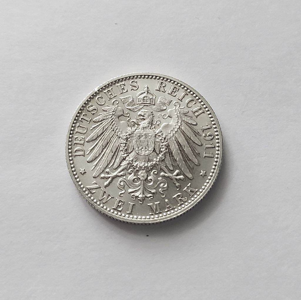 2 МАРКИ БАВАРИЯ    (ГЕРМАНИЯ) 1911 состояние UNC серебро - фото фото фото 3