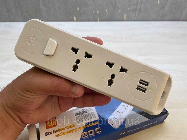 Колодка електрична 250V 10А + 2 USB 5V / 1A з вимикачем - фото фото фото 5