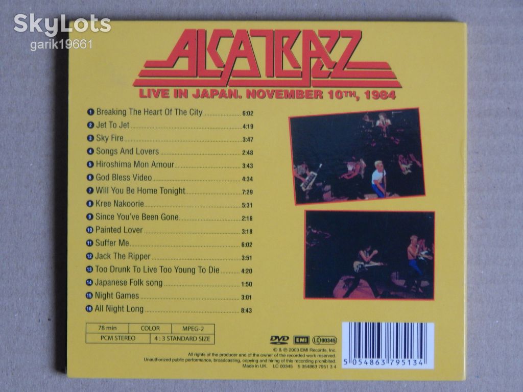 Alcatrazz ‎– Live In Japan. November 10th, 1984 (DVD, Unofficial Release, Digipack) - фото фото фото 1
