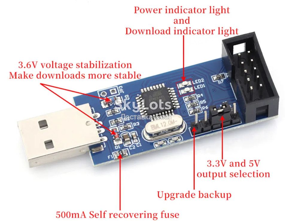 Программатор USB USBASP LC-01 51 AVR ATMEGA8 ATMEGA128 Win7 ATtiny/CAN/PWM    (489-2) - фото фото фото 0