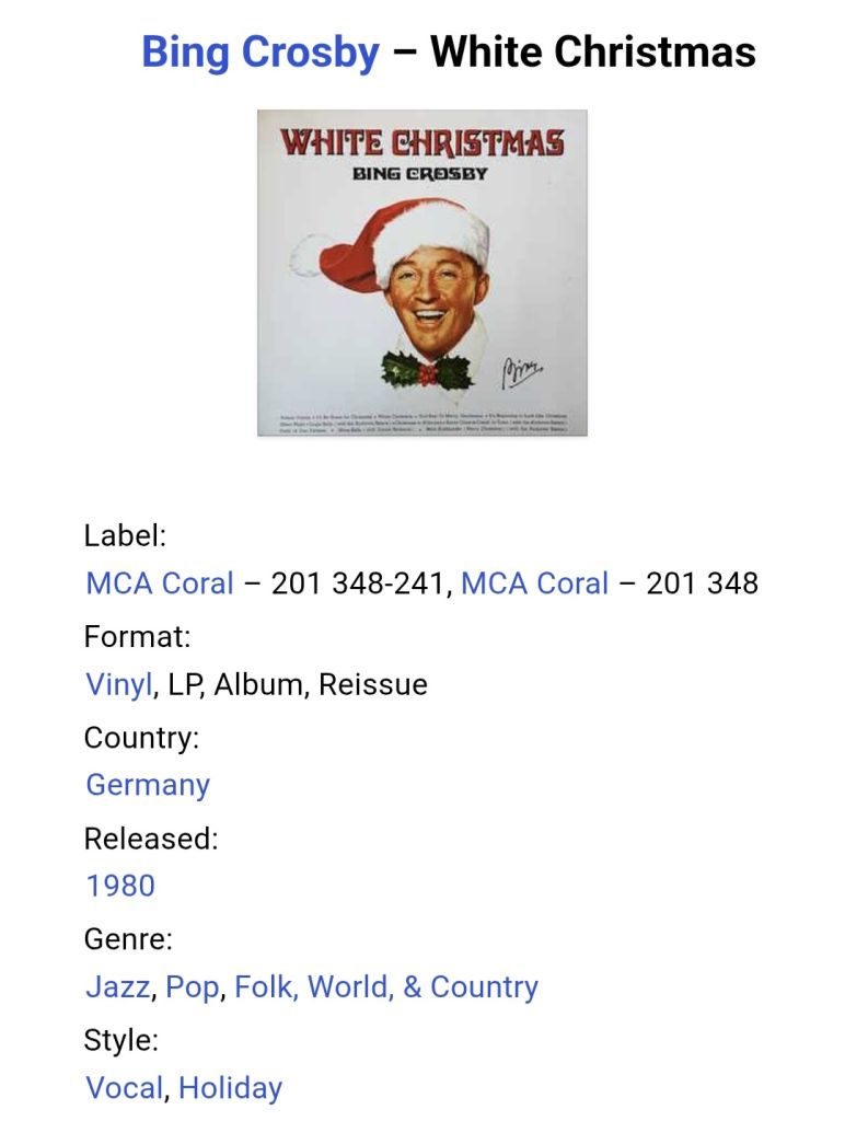 Bing Crosby - White Christmas - 1942.  (LP). 12. Vinyl. Пластинка. Germany. - фото фото фото 4