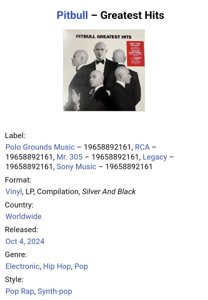 Pitbull - Greatest Hits - 2004-2017.  (LP). 12. Colour Vinyl. Пластинка. Europe. S/S. - фото фото фото 3